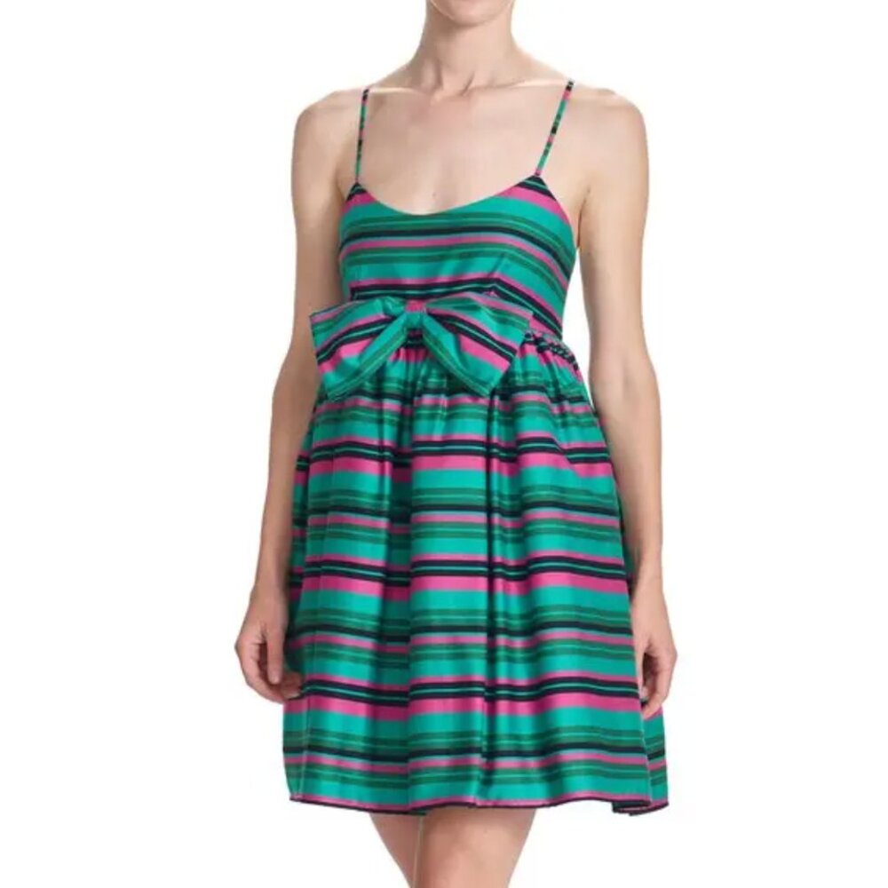 Sripe babydoll minidress in kelly green/multi Mini Dress